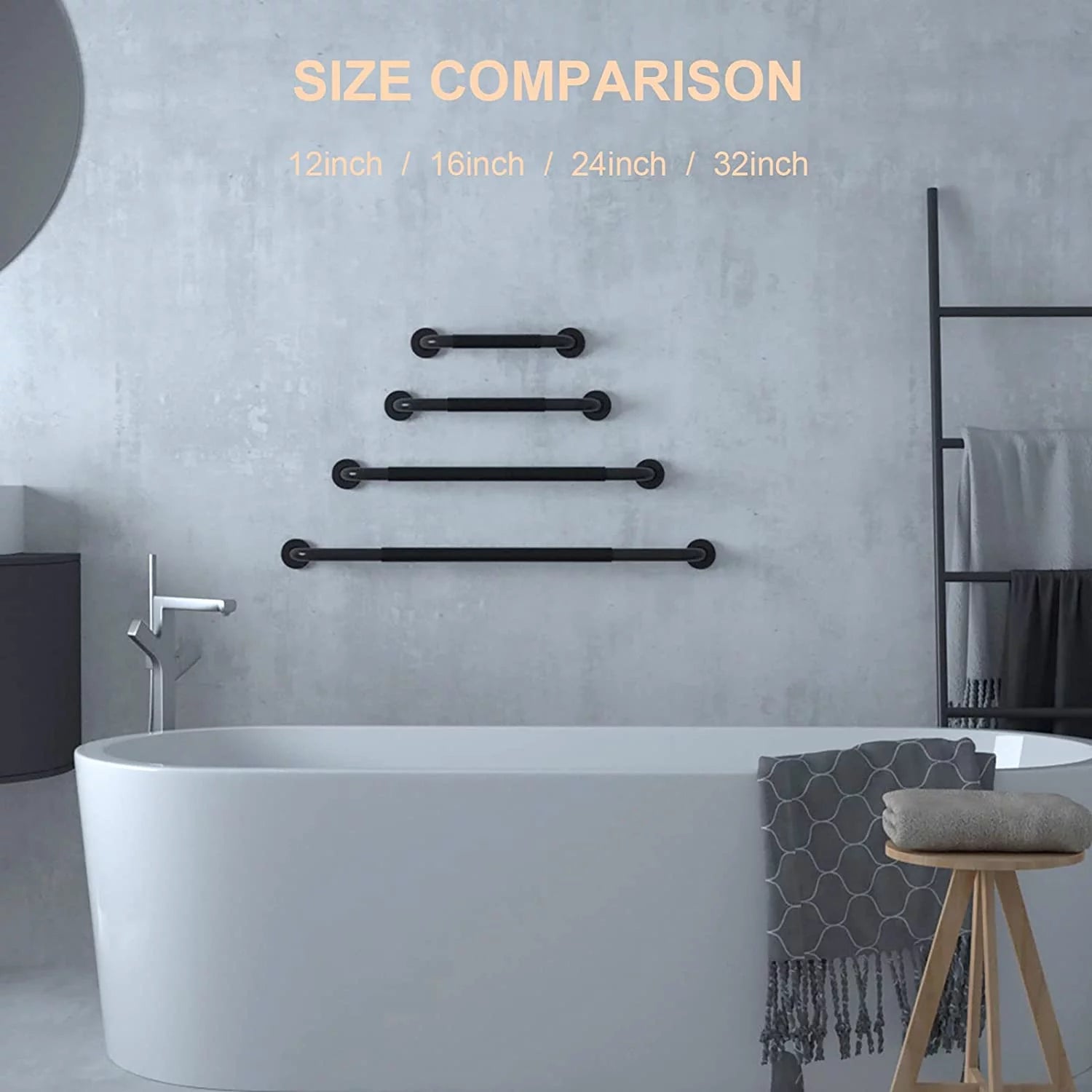 ZUEXT 12 Inch Black Stainless Steel Shower Grab Bar 2 Pack S80873