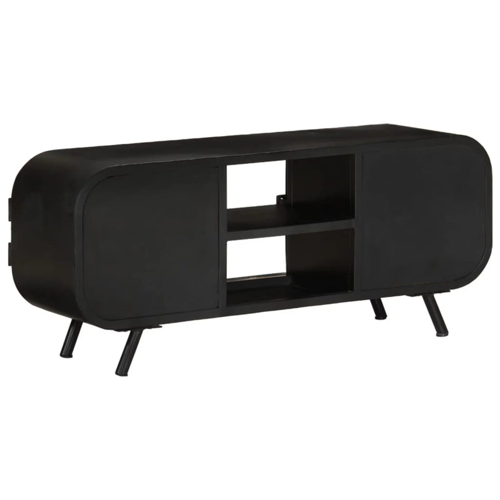 Anself TV Stand with 2 Compartments and 2 Shelves, Mango Wood, Iron Legs U5328