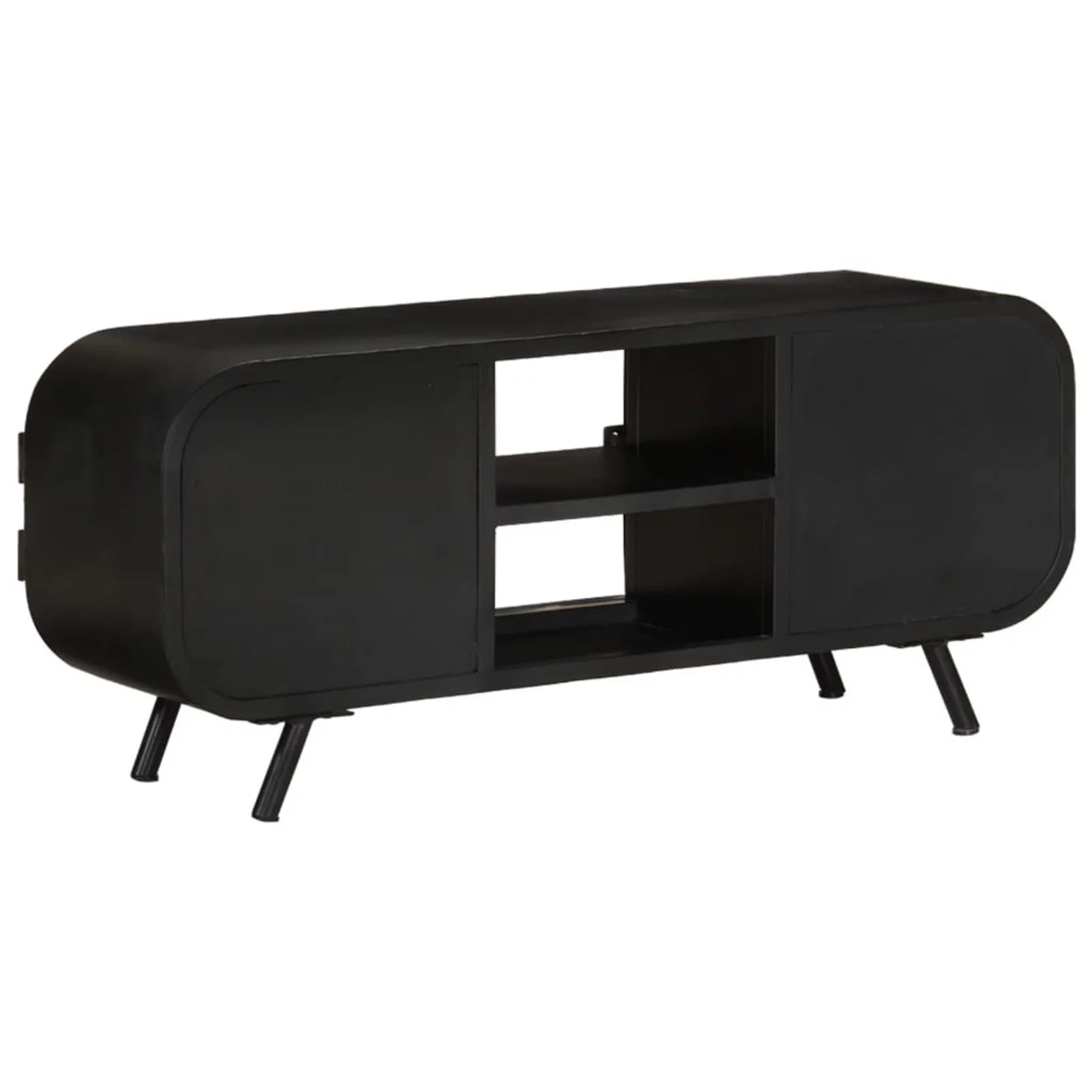 Anself TV Stand with 2 Compartments and 2 Shelves, Mango Wood, Iron Legs U5328