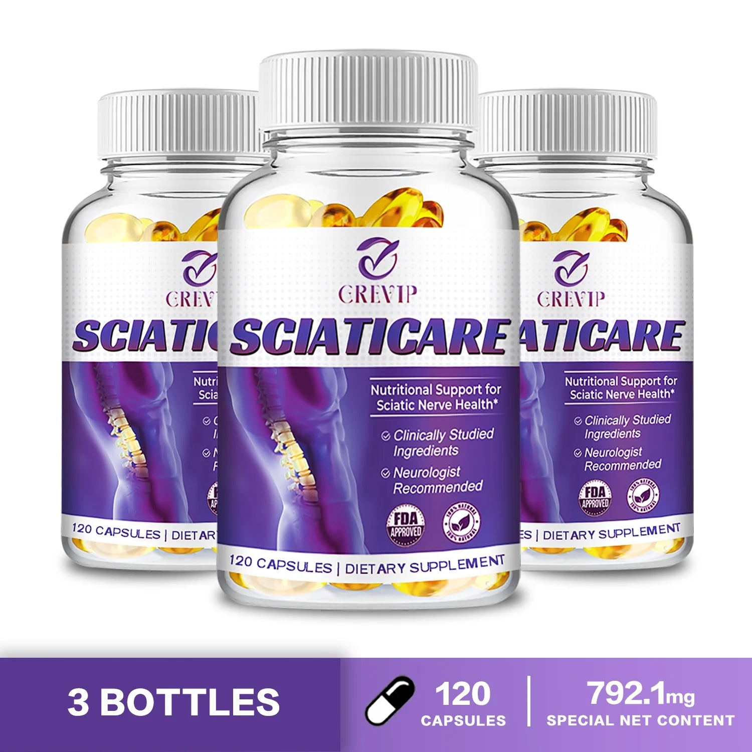 Grevip Sciaticare Nerve Soothing Formula with R-ALA, Acetyl L-Carnitine HCL, 120pcs P346