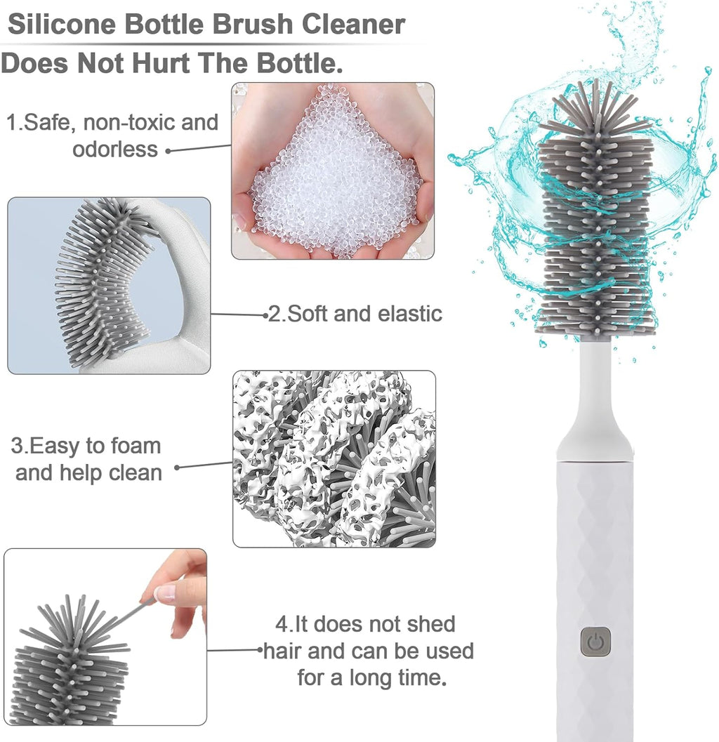 Electric Baby Bottle Brush Set, 360° High-Speed Rotation, Waterproof, White W259400