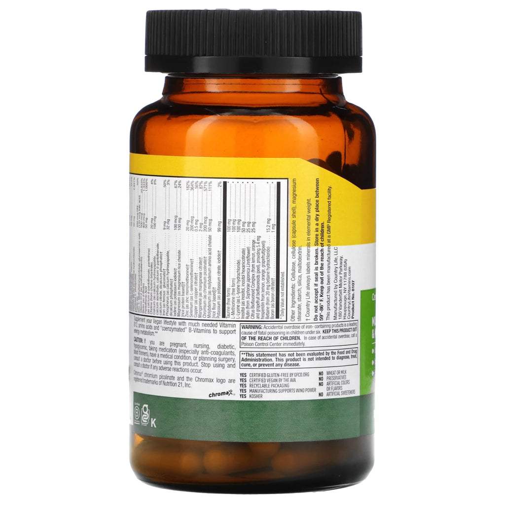 Country Life Max for Vegans Multivitamin & Mineral Complex, 120 Capsules A599