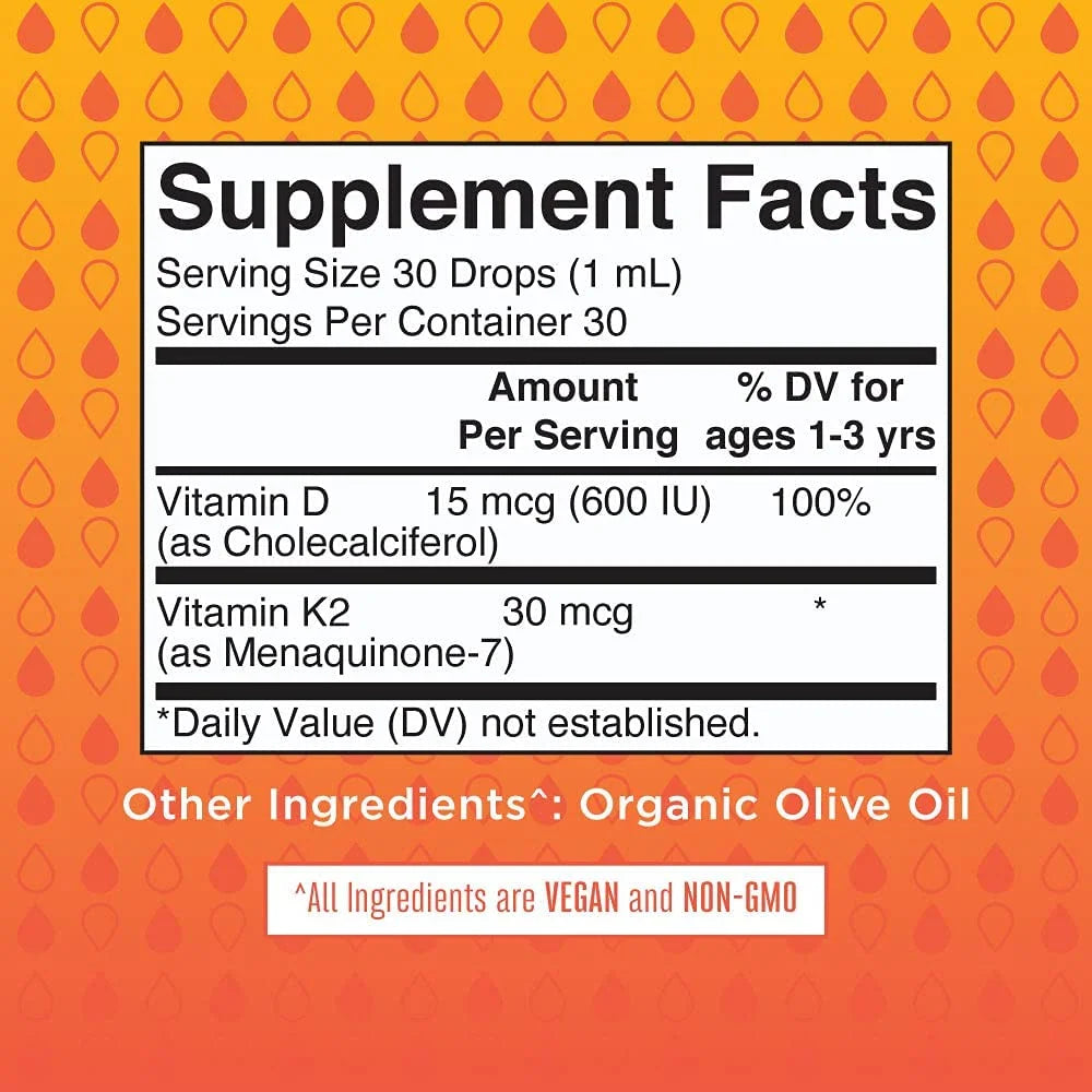 MaryRuth Organics Vitamin D3+K2 Liquid Drops, Unflavored, Vegan, 1 fl oz B498741