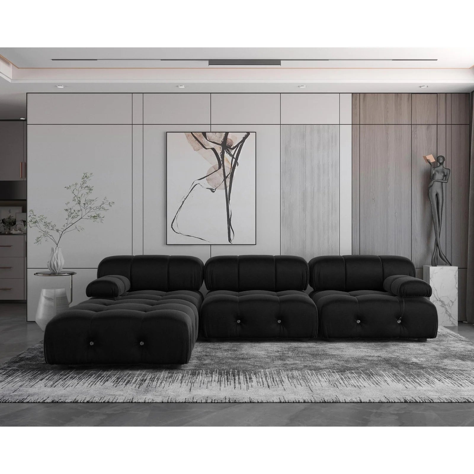 Black Modular Sectional Sofa Velvet L-Shape V904259