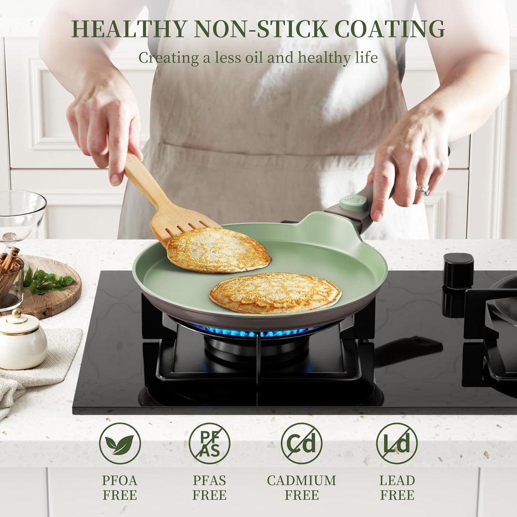 Nonstick Crepe Pan with Spreader, 10 & 11 Inch Set, Detachable Handle, PFOA-Free F7623