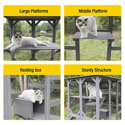 Aivituvin Outdoor Cat Enclosure Large Walk-in Cat Cage with Tarp Roof C695534