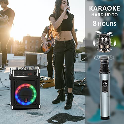 JYX Karaoke Machine with 2 Wireless Microphones, Bluetooth, LED Light - Black B985
