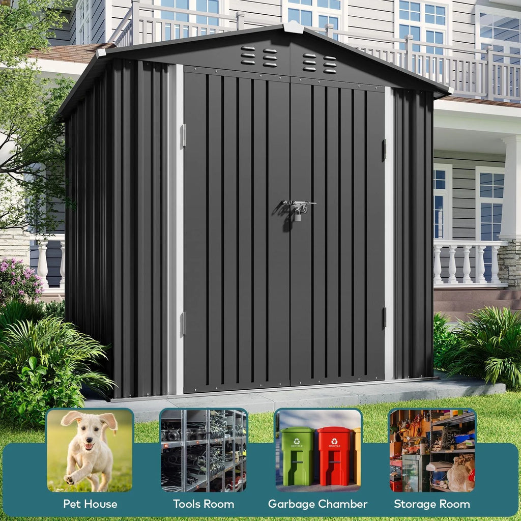 Lofka 6' x 4' Outdoor Metal Storage Shed with Base Frame, Dark Gray S205