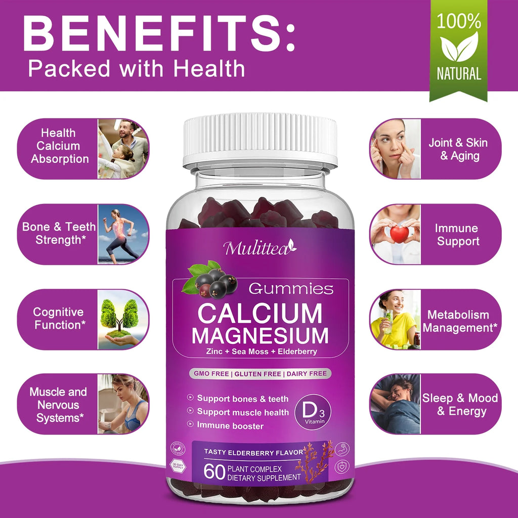Calcium Magnesium Zinc Gummies with D3 & Sea Moss, 2 Pack A67914