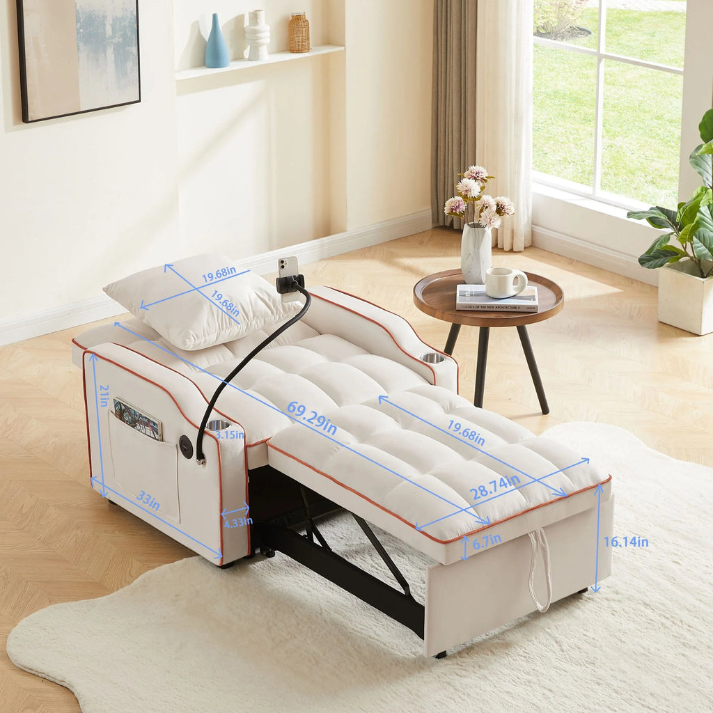 Aukfa Sleeper Chair Bed, Convertible Pull Out Sofa, Beige W589