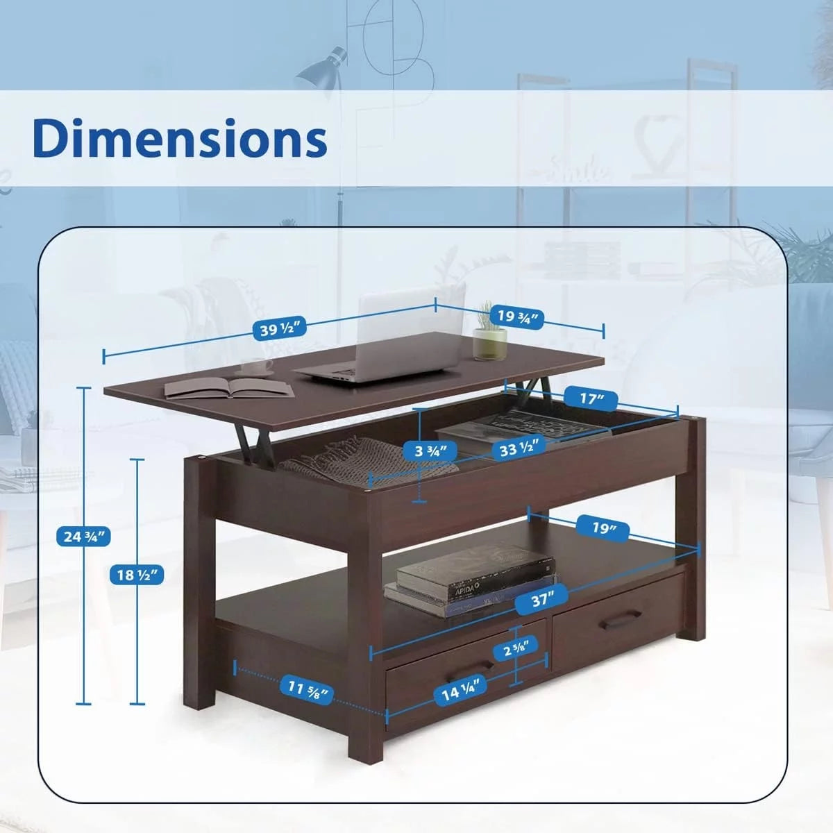 Lift Top Coffee Table with Hidden Compartment Espresso U57693