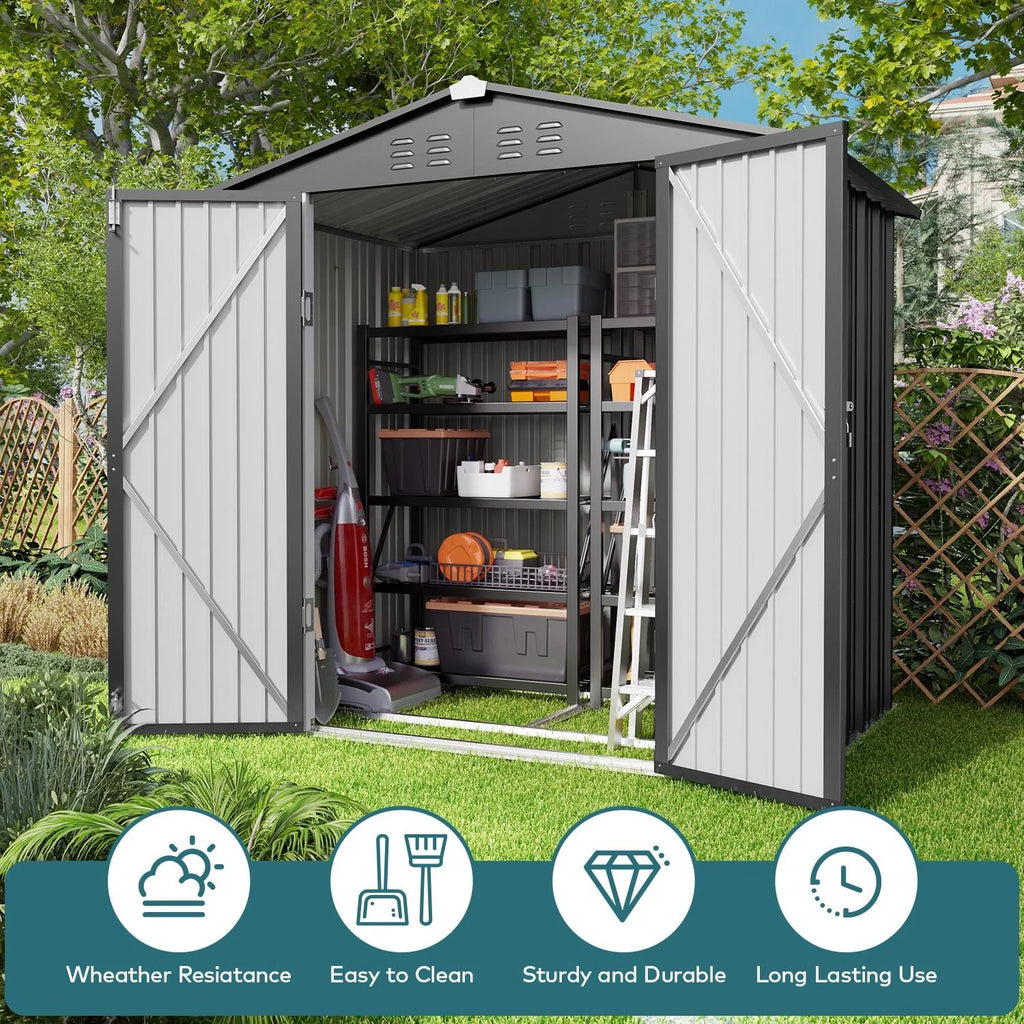 Lofka 6' x 4' Outdoor Metal Storage Shed with Base Frame, Dark Gray S205