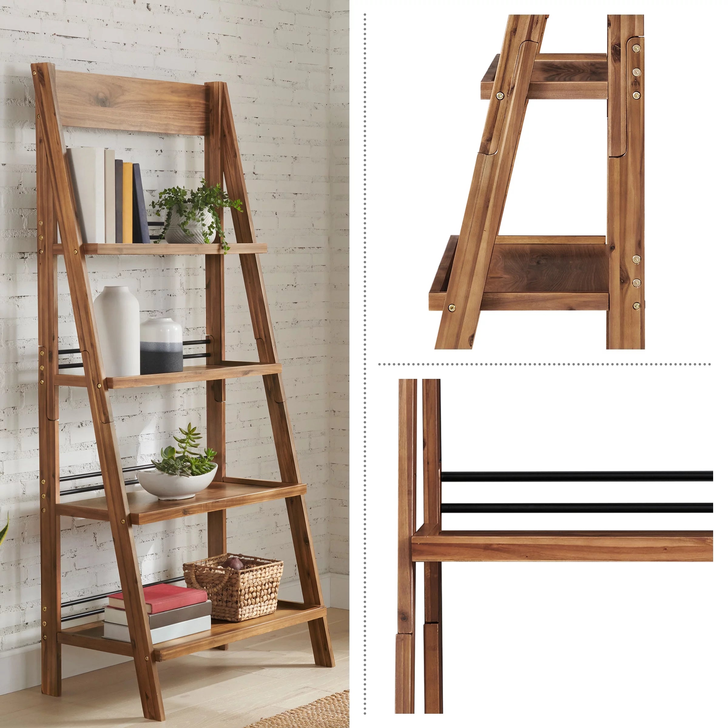 Lavish Home 4-Tier Tall Ladder Bookshelf Walnut U682474