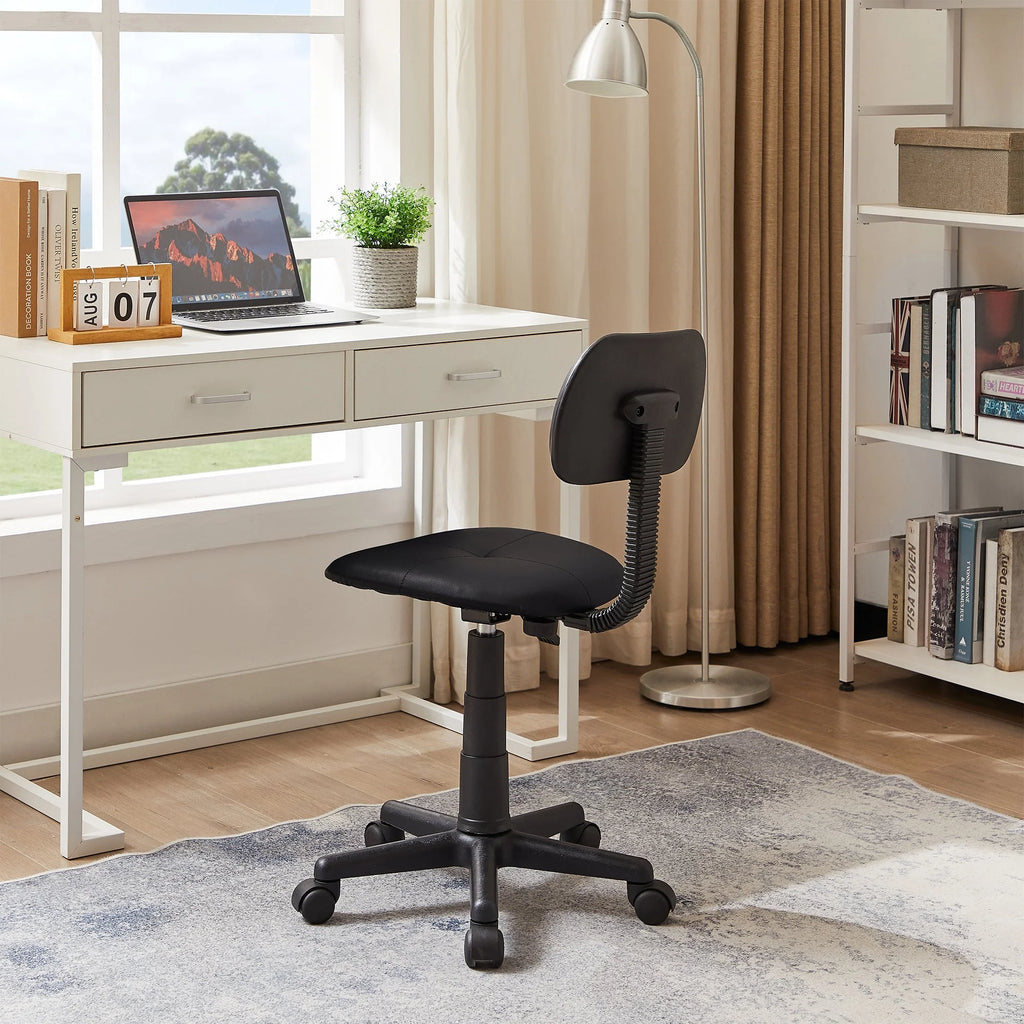 VECELO Armless Office Chair, Low-Back Adjustable Height, Black U485