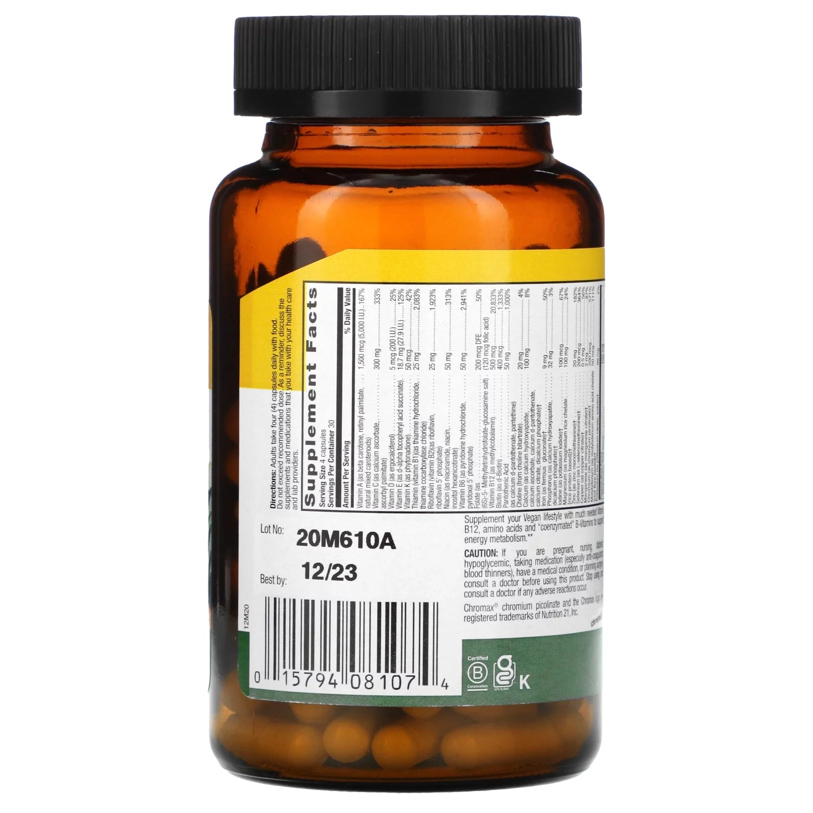 Country Life Max for Vegans Multivitamin & Mineral Complex, 120 Capsules A599