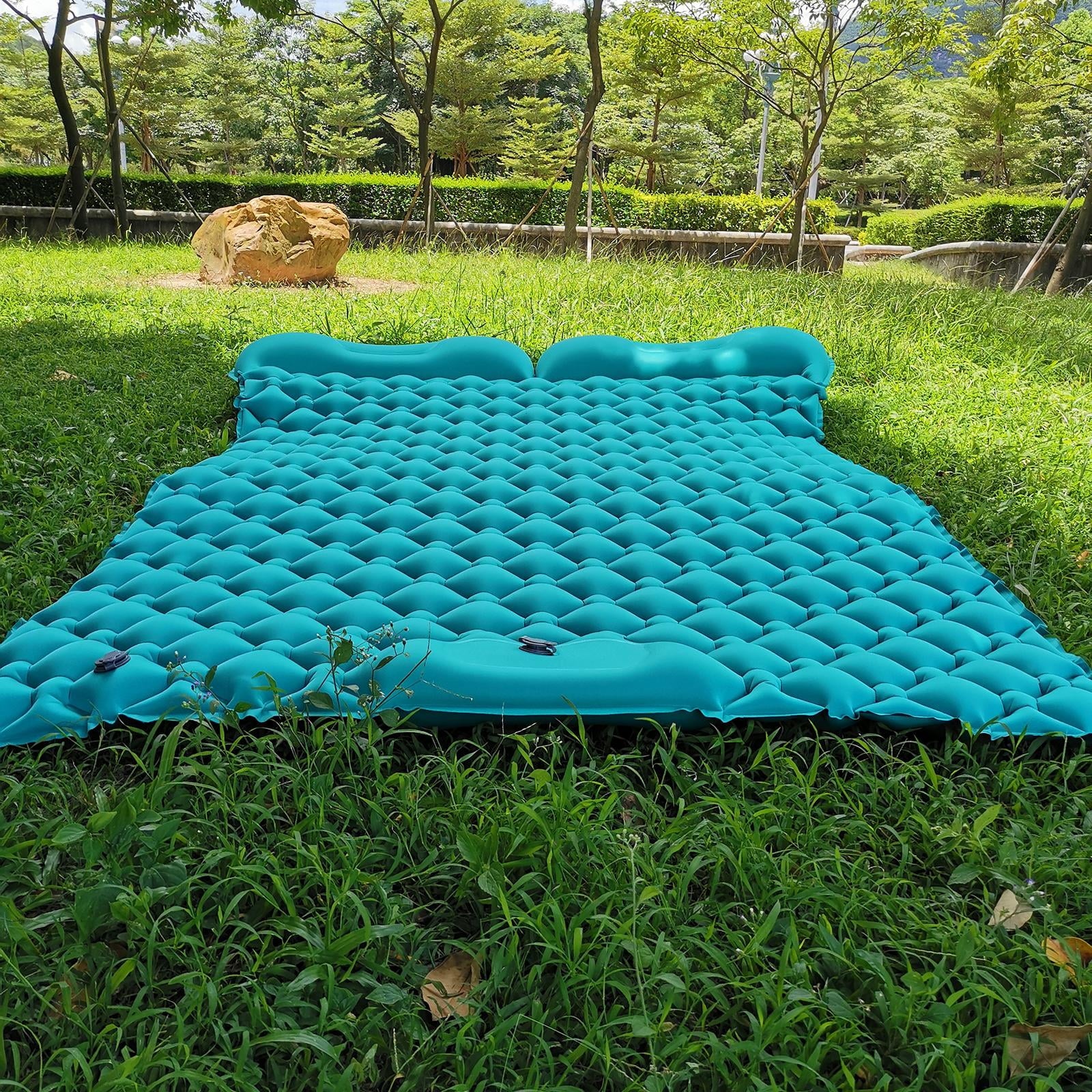 Portable Inflatable 2 Person Camping Sleeping Pad with Pillow - Blue S71568