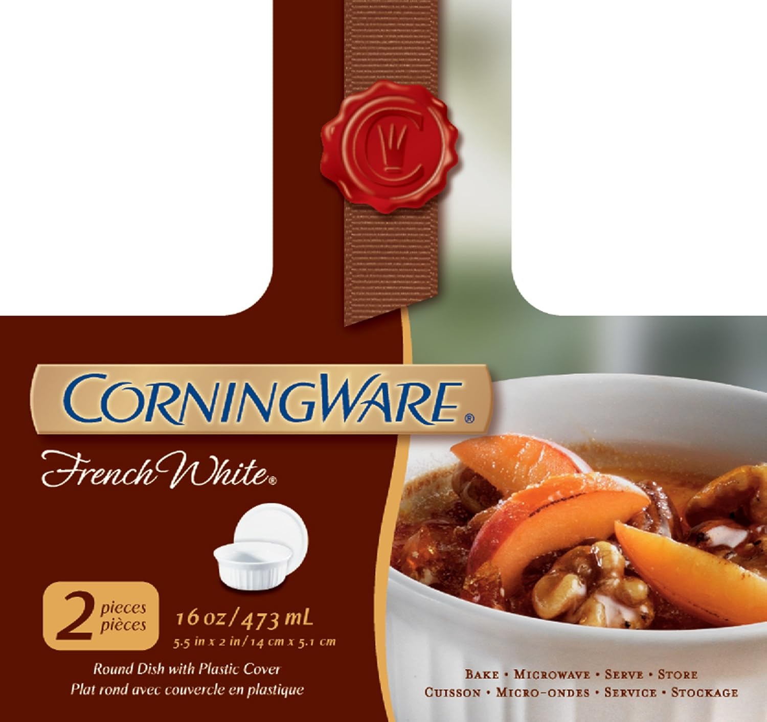 CorningWare French White Pop-Ins 16-Ounce Round Dish with Plastic Cover, 2-Pack N1853