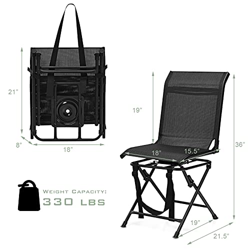 GYMAX Hunting Chair 360 Degree Swivel Folding Blind Chair with Carry Handle P607