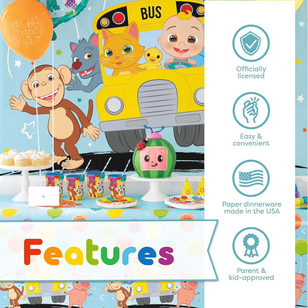CoComelon Birthday Party Supplies Backdrop Balloons Tablecloth Plates Napkins Forks Sticker M58483