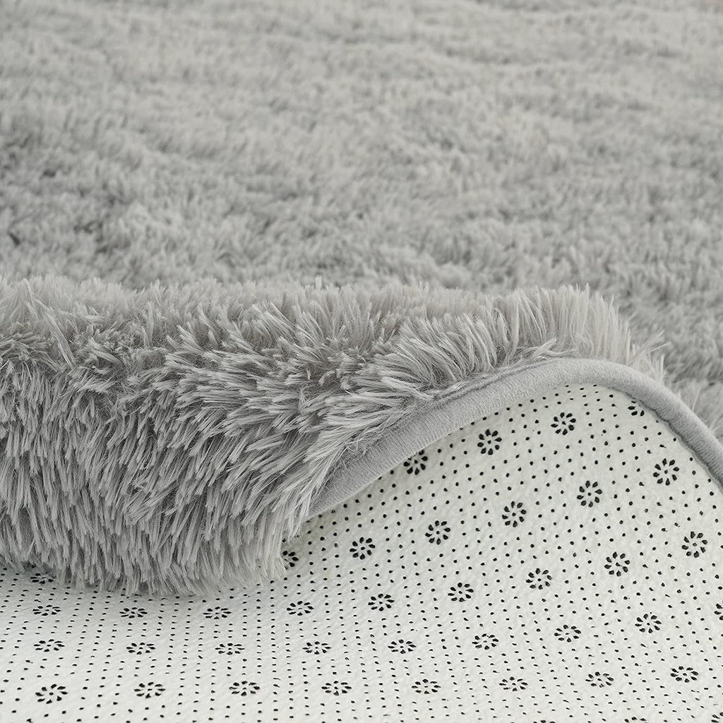 Junovo Luxury Round Fluffy Area Rug for Bedroom Living Room, 5'x5', Gray O830422