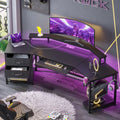 79" Gaming Desk with LED Lights&Power Strip&2 Fabric Drawers, Modern L Shaped Computer Desk for Home Office with Storage Shelf&Keyboard Tray, Black