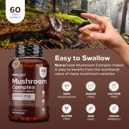 Mushroom Complex Supplement with Cordyceps, Reishi, Shiitake, Maitake and Lion's Mane, 180 Capsules W7499