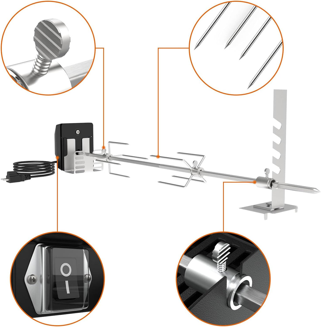 DELSbbq Rotisserie Grill Kit for Universal Gas Grills, 120V Motor, 28" Spit Rod R258