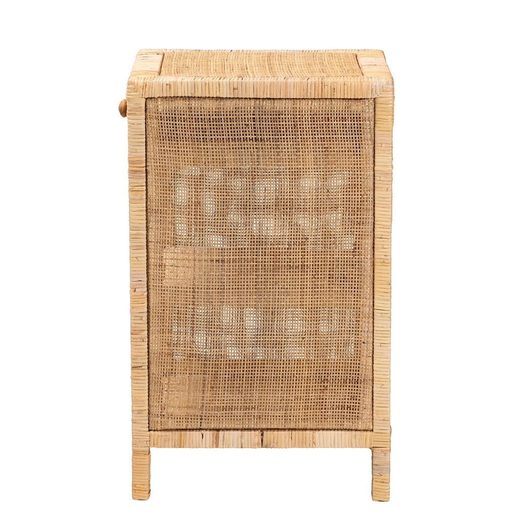 Bella Modern Bohemian Natural Brown Mahogany Wood Rattan 1-Drawer Nightstand F9210