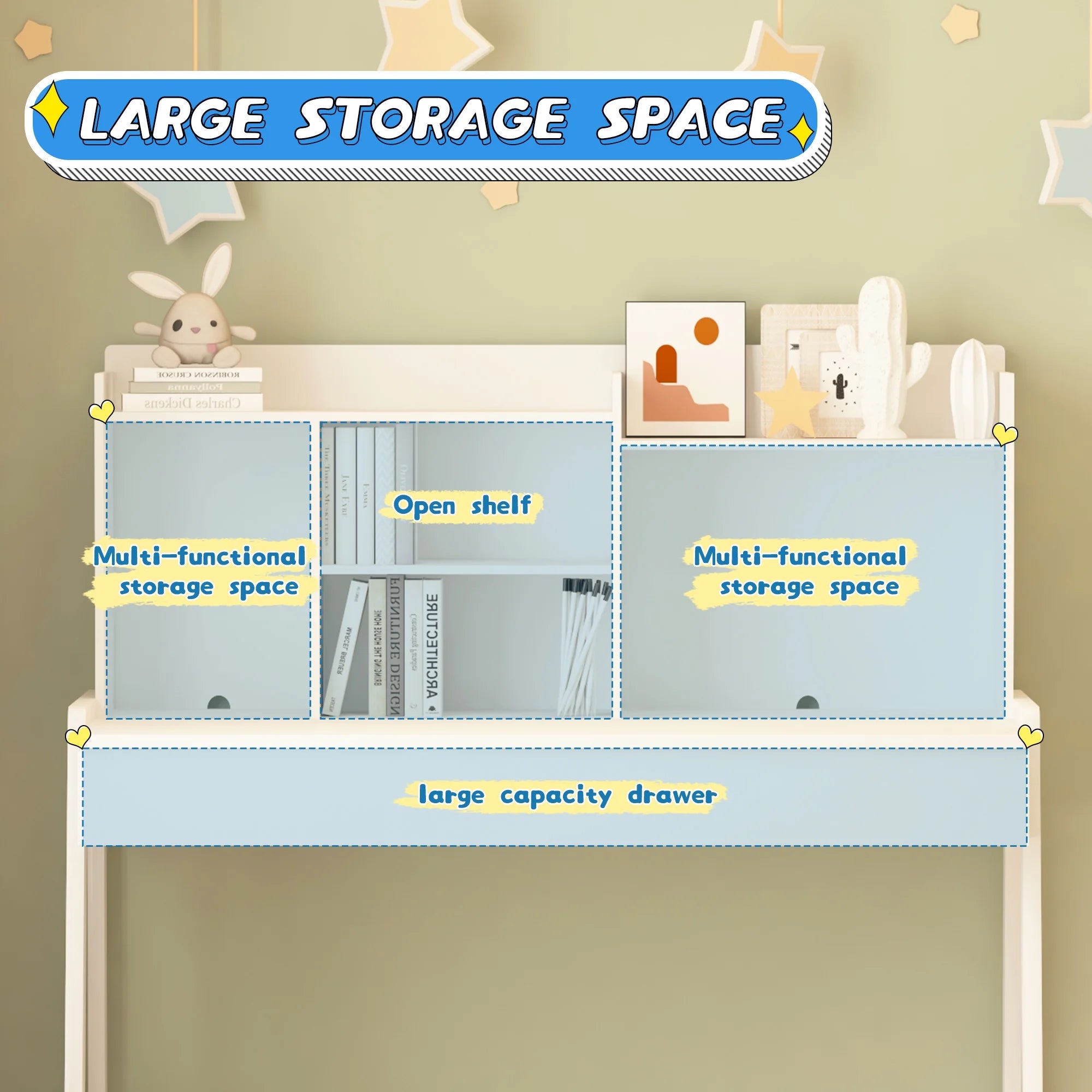Kids Desk and Chair Set with Drawers, White Wooden Study Desk for Ages 5-12 F251