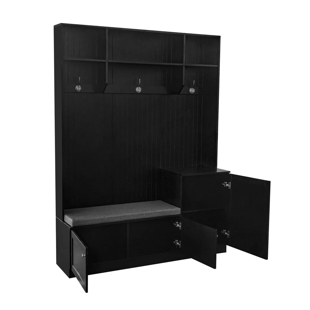 Churanty 4-in-1 Hall Tree with Bench, Shoe Storage and Coat Rack, Black N313634