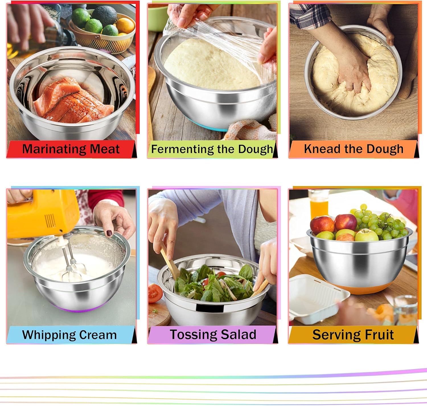 TeamFar Stainless Steel Mixing Bowls with Airtight Lids, Set of 6 Z330395