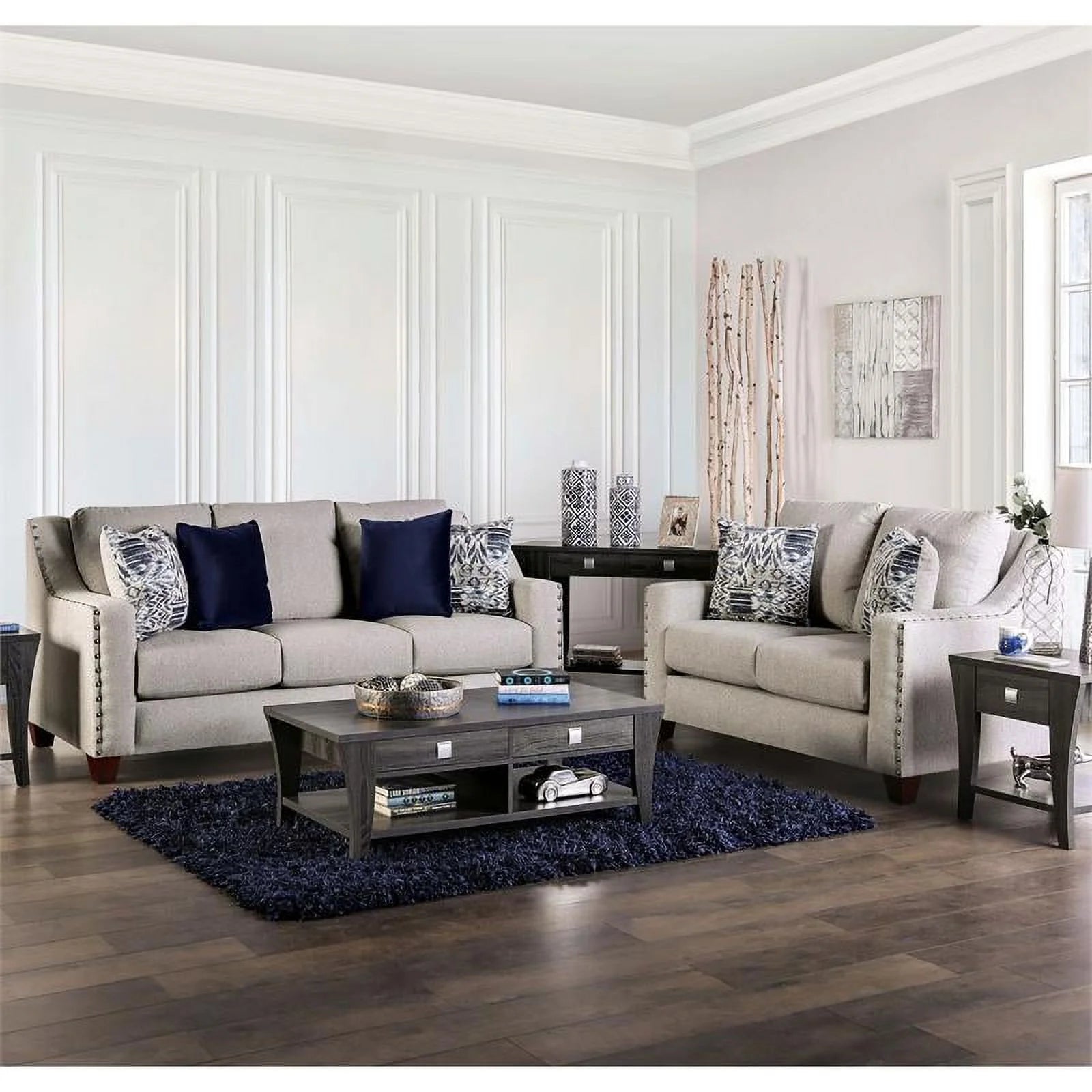 Furniture of America Brill Transitional Fabric Nailhead Sofa Light Gray T22777