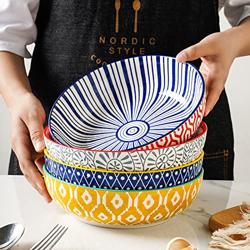 Selamica Ceramic 30 oz Pasta Bowls Set of 4, Vintage Blue M5121