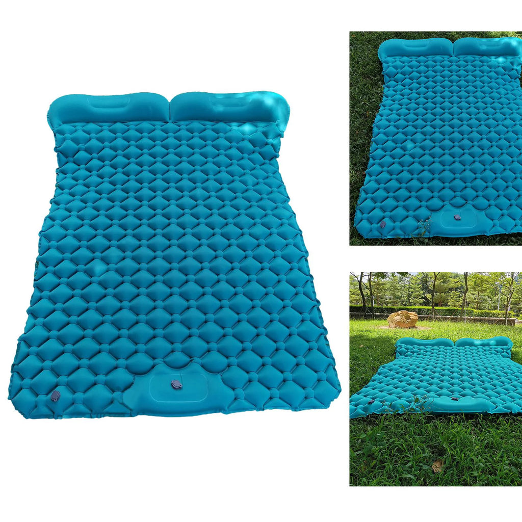 Portable Inflatable 2 Person Camping Sleeping Pad with Pillow - Blue S71568