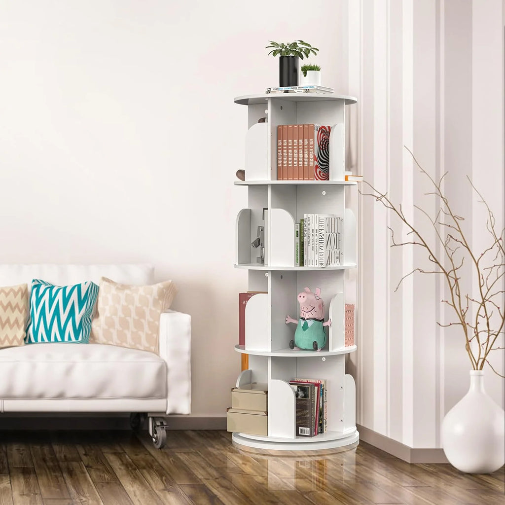 Rotating Bookshelf 4 Tier for Small Space, White H243684
