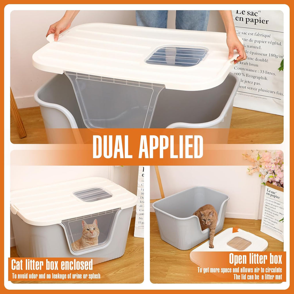 Hushee Enclosed Cat Litter Box Extra Large with Scoop, Front Entry, Easy Clean M88545