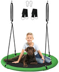 24 Inch Saucer Tree Swing Set for Kids & Adults, Adjustable Flying Swing Seat for Backyard or Outdoor Playground, Green & Black