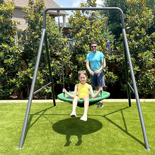 6.7’ x 8.4’ Single Swing Set Frame with 39” Round Platform Tree Swing F5373