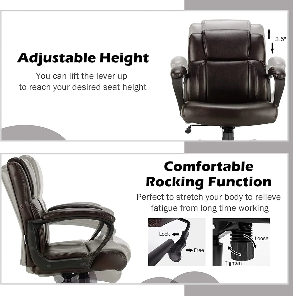 HJZBNONE Office Chair Leather Ergonomic Mid Back Computer Desk Chair Dark Brown N406
