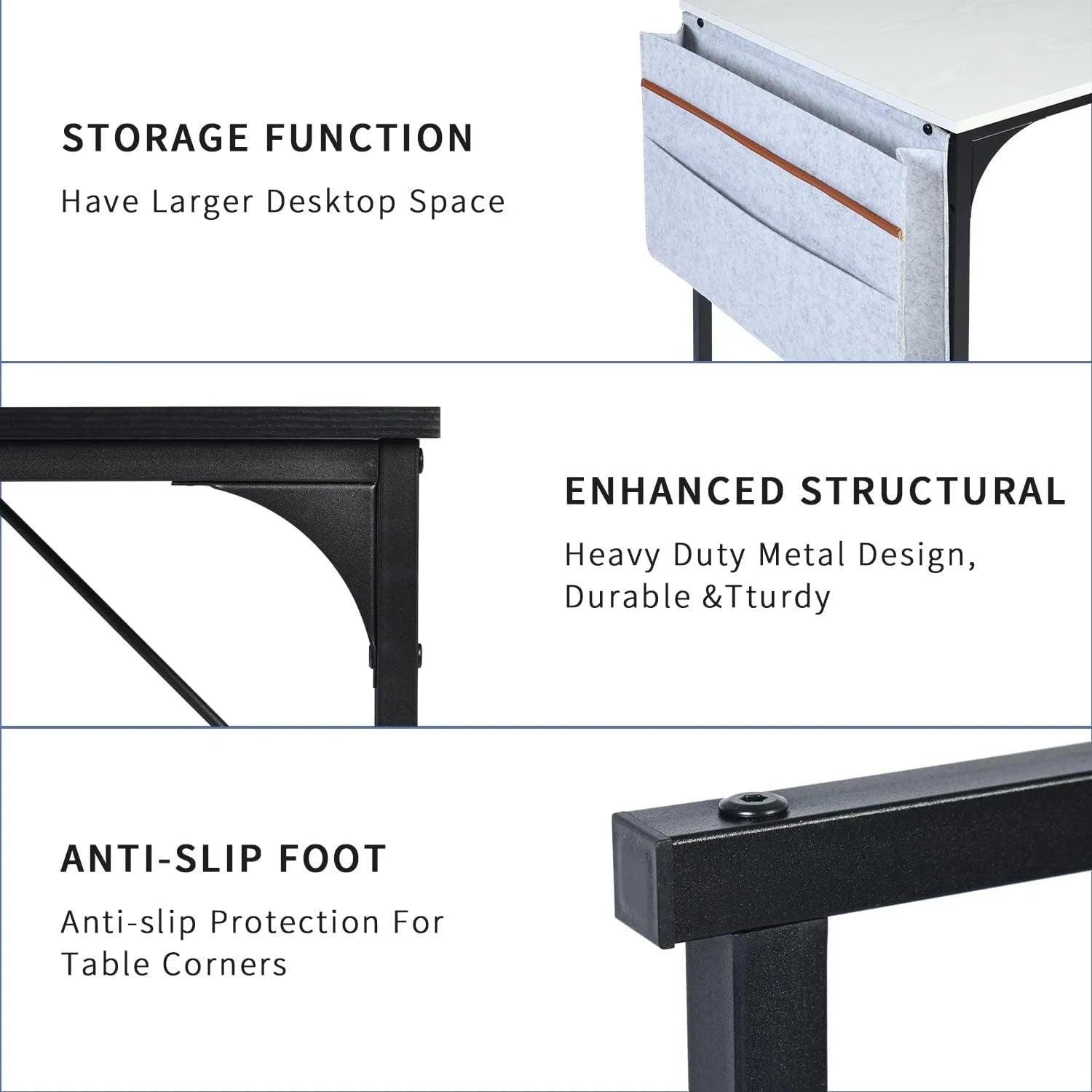 Highsound 47 inch Metal Frame Computer Desk with Storage Bag, Black & White E4531