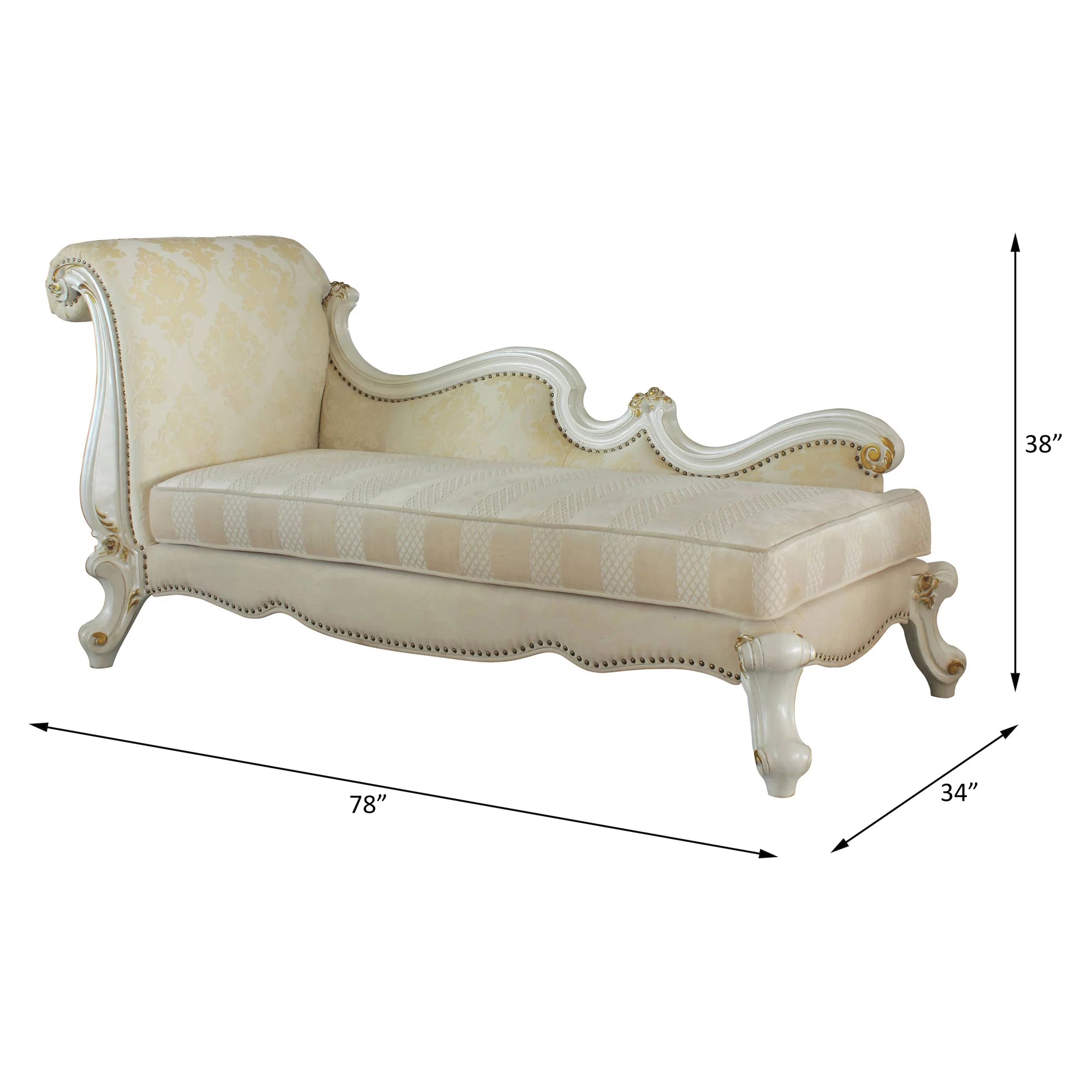 ACME Picardy One Arm Chaise with Nailheads, Antique Pearl F8625