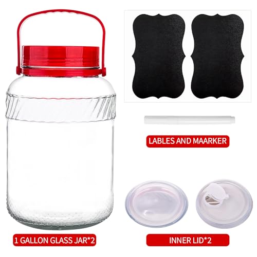 1 Gallon Glass Jar with Lids, 2 Pack Wide Mouth Mason Jars 128 oz H9827