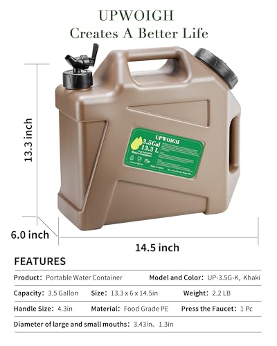 5 Gallon Water Jug & 2.6Gal Collapsible Water Bag Set, BPA Free, Leak-Proof for Camping Hiking U661008