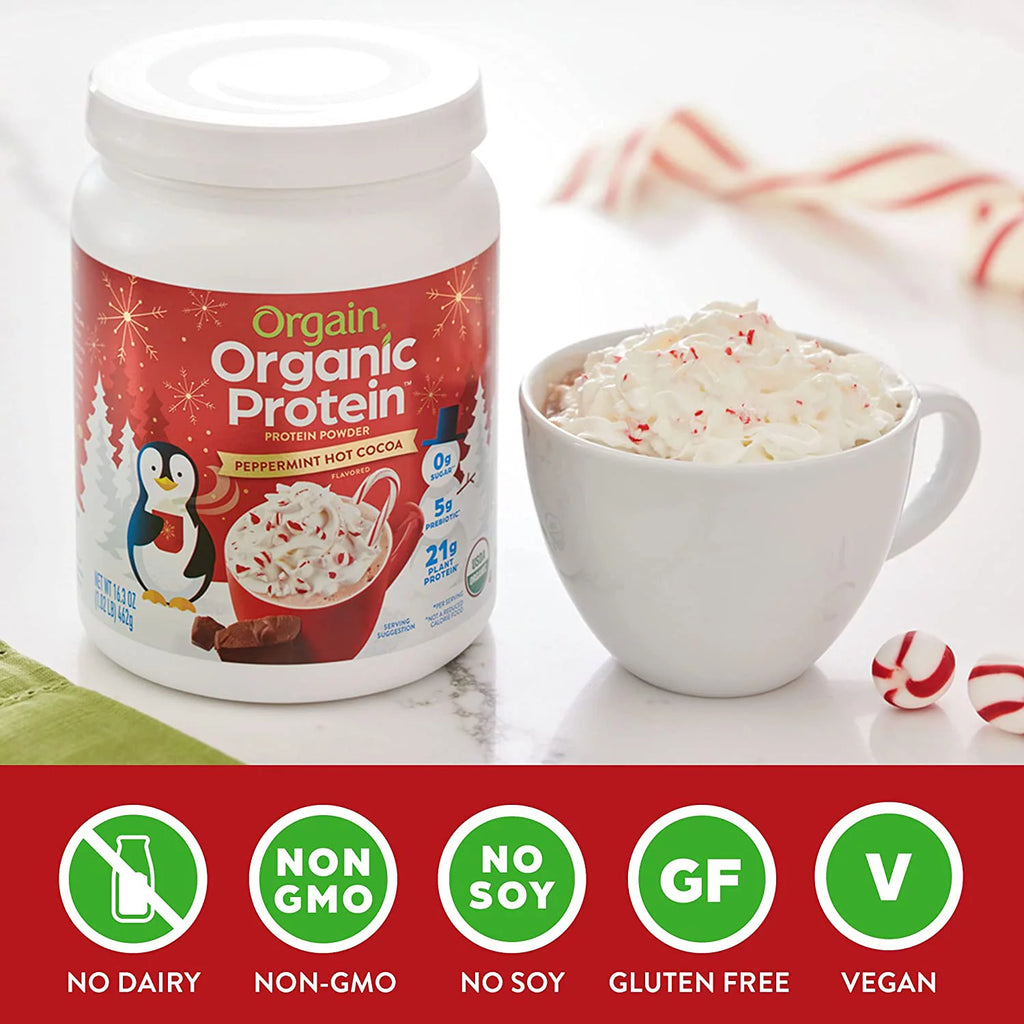 Orgain Organic Plant Based Protein Powder, Peppermint Hot Cocoa, 1.02 Lb M3628
