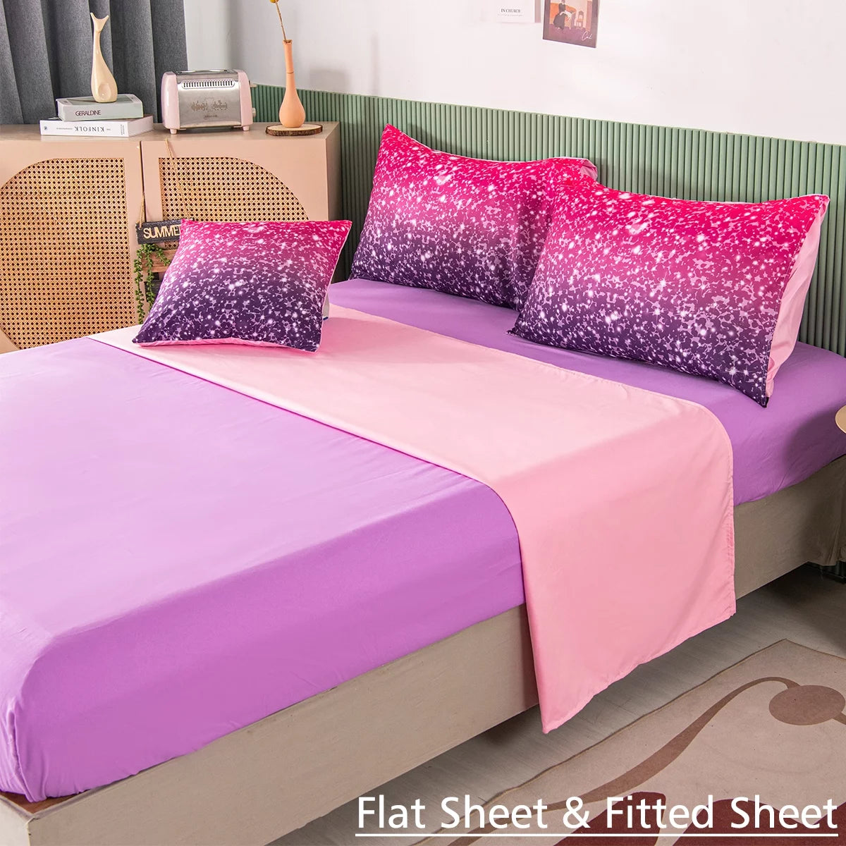 PERFEMET Twin Gradient Pink Purple Glitter Comforter Set for Girls G137325