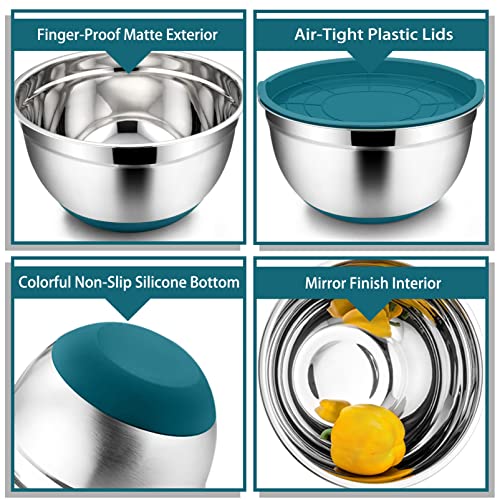 TeamFar Mixing Bowls with Lids Set, Stainless Steel, 5-Piece (Black) I8780