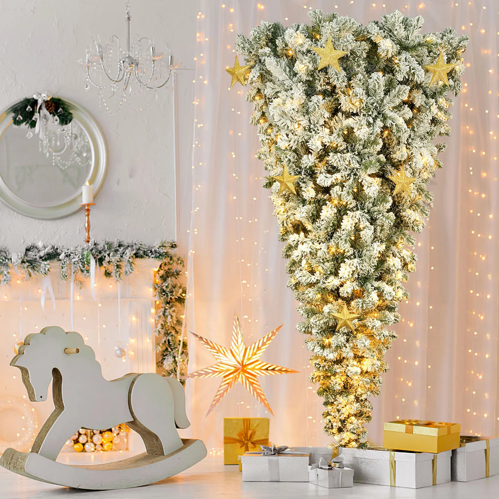 PAPROOS 6FT Prelit Upside Down Christmas Tree with 360 LED Lights U9233