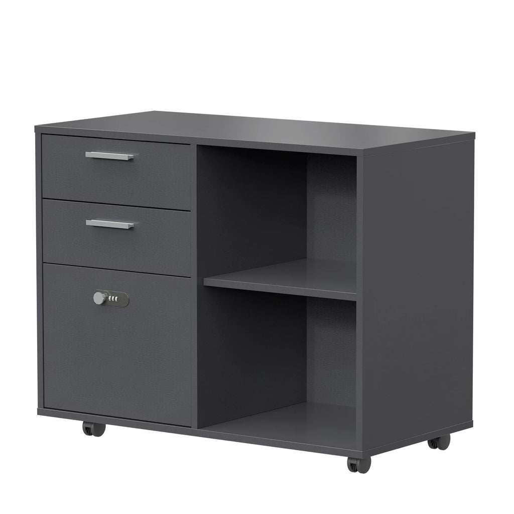 Wood File Cabinet with Coded Lock, Mobile Lateral Printer Stand U113465