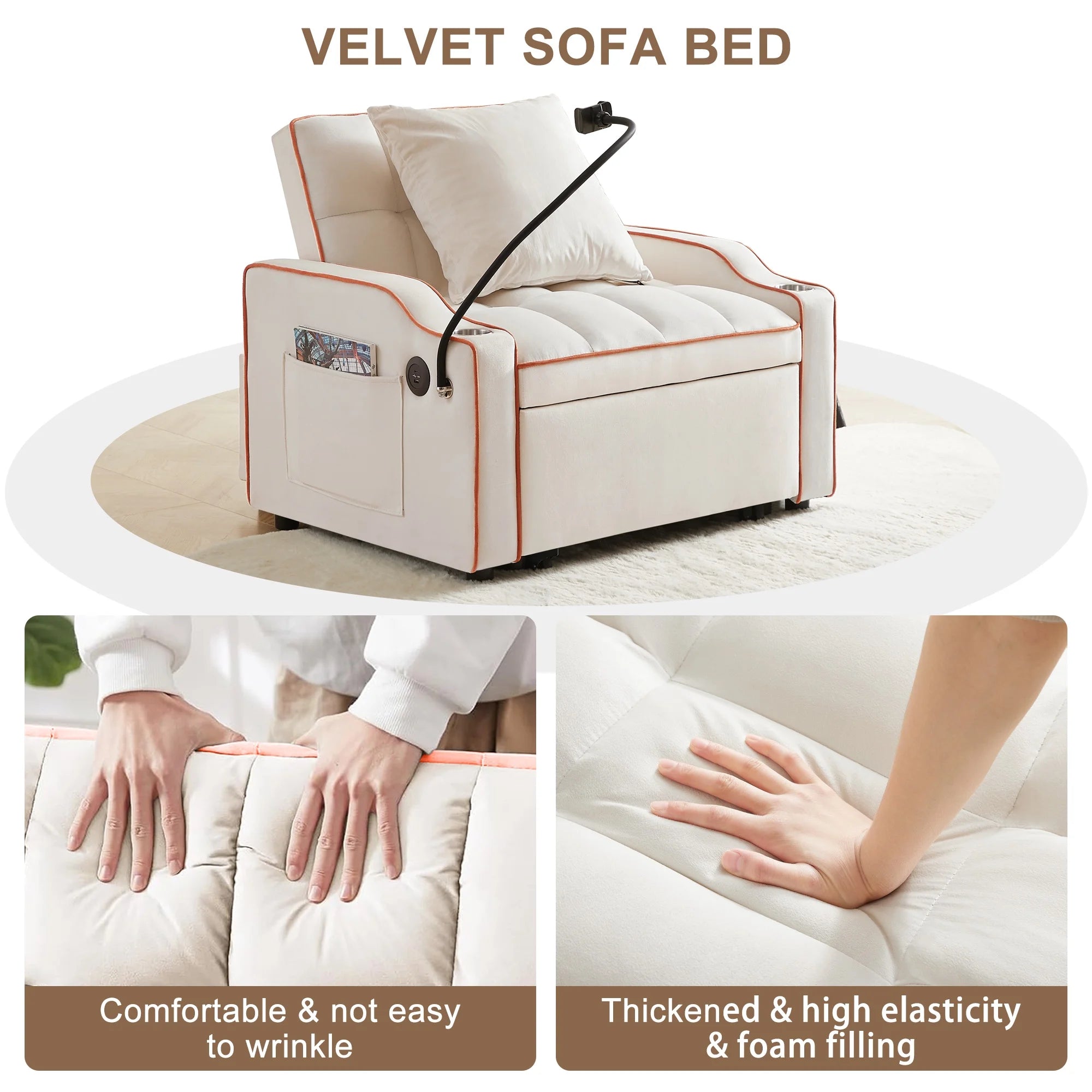 Aukfa Sleeper Chair Bed, Convertible Pull Out Sofa, Beige W589