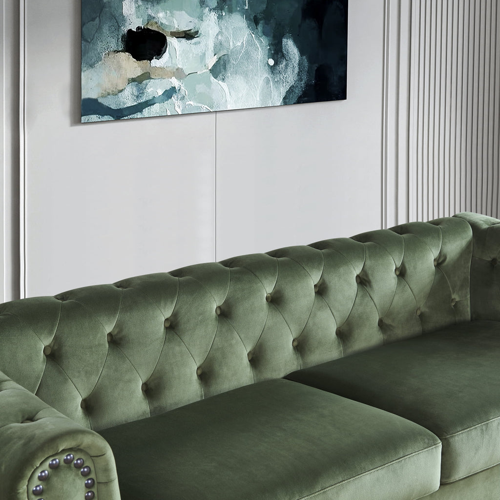 Classic Traditional Upholstered Sofa with High-Tech Fabric, Large Green Q8173